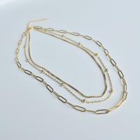 Multi Layer Necklace, Titanium Steel, with 2.36 extender chain, gold color plated, for woman, golden, Length:15.75 Inch, Sold By PC