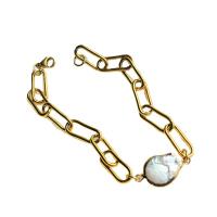 Titanium Steel Bracelet & Bangle with Shell gold color plated for woman golden Length 7.87 Inch Sold By PC