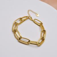 Titanium Steel Bracelet & Bangle, with 1.8 extender chain, 18K gold plated, for woman, golden, Length:6.3 Inch, Sold By PC