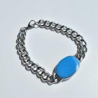 Titanium stål armbånd, sølvfarvet forgyldt, for mennesket & emalje, blå, Længde 8.27 inch, Solgt af PC