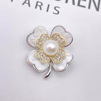 Tibetan Style Brooches, with Plastic Pearl, fashion jewelry & for woman & with rhinestone, nickel, lead & cadmium free, 38x33mm, 6PCs/Bag, Sold By Bag