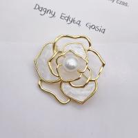 Shell Brooch, Tibetan Style, with Shell & Plastic Pearl, plated, fashion jewelry & for woman, nickel, lead & cadmium free, 40x40mm, 6PCs/Bag, Sold By Bag