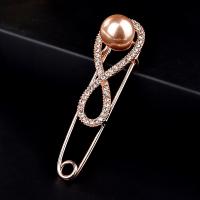 Rhinestone Brooch Zinc Alloy with Plastic Pearl Safety Pin fashion jewelry & for woman & with rhinestone rose gold color nickel lead & cadmium free Sold By PC