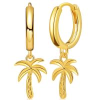 Brass Drop Earring Palm Tree 18K gold plated fashion jewelry & for woman golden nickel lead & cadmium free Sold By Pair