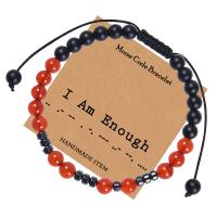 Bracelets de pierres précieuses, Abrazine Stone, avec cordon de polyester & agate rouge, fait à la main, bijoux de mode & unisexe & styles différents pour le choix, 6mm, Longueur:Environ 6.6-11.8 pouce, Vendu par PC