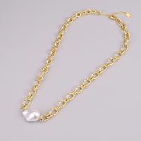 Collier de perles en plastique, acier inoxydable 316L, avec perle de plastique, avec 6cm chaînes de rallonge, bijoux de mode & pour femme, doré, 21x15mm, Longueur:40 cm, Vendu par PC