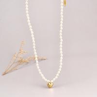 Plastic Pearl Necklace, with 316L Stainless Steel, with 11cm extender chain, Heart, Vacuum Ion Plating, fashion jewelry & for woman, white, 11x12mm, Length:40 cm, Sold By PC