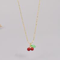 Stainless Steel Jewelry Necklace, 316L Stainless Steel, with Carnelian & Resin, with 6cm extender chain, Cherry, Vacuum Ion Plating, fashion jewelry & for woman, golden, Length:41 cm, Sold By PC