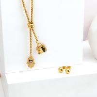 Титановые стали ожерелье, титан, плакирован золотом, Регулируемый & инкрустированное микро кубического циркония & Женский & эмаль, золотой, длина:80 см, продается PC