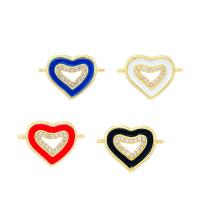 Cubic Zirconia Micro Pave Brass Connector, Heart, gold color plated, micro pave cubic zirconia & enamel, more colors for choice, 12.80x19mm, Sold By PC