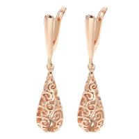 Brass Drop Earring, Teardrop, rose gold color plated, for woman & hollow, nickel, lead & cadmium free, 39mm, Sold By Pair