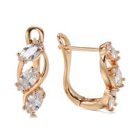 Cubic Zirconia Micro Pave Brass Earring rose gold color plated micro pave cubic zirconia & for woman nickel lead & cadmium free 15mm Sold By Pair