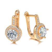 Cubic Zirconia Micro Pave Brass Earring, Round, rose gold color plated, micro pave cubic zirconia & for woman, nickel, lead & cadmium free, 16mm, Sold By Pair
