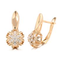 Cubic Zirconia Micro Pave Brass Earring Flower rose gold color plated micro pave cubic zirconia & for woman & hollow nickel lead & cadmium free 19mm Sold By Pair