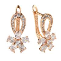 Cubic Zirconia Micro Pave Brass Earring, Flower, rose gold color plated, micro pave cubic zirconia & for woman, nickel, lead & cadmium free, 19mm, Sold By Pair