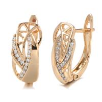 Cubic Zirconia Micro Pave Brass Earring Geometrical Pattern rose gold color plated micro pave cubic zirconia & for woman & hollow nickel lead & cadmium free 16mm Sold By Pair