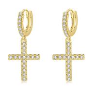 Cubic Zirconia Micro Pave Brass Earring, Cross, plated, micro pave cubic zirconia & for woman, more colors for choice, nickel, lead & cadmium free, 35x14mm, Sold By Pair