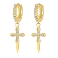 Cubic Zirconia Micro Pave Brass Earring Cross plated micro pave cubic zirconia & for woman nickel lead & cadmium free Sold By Pair