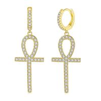 Cubic Zirconia Micro Pave Brass Earring Cross plated Unisex & micro pave cubic zirconia nickel lead & cadmium free Sold By Pair