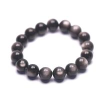 Gemstone Bracelets Silver Obsidian Round Unisex Sold By Strand