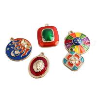 Tibetan Style émail Pendants, alliage de zinc, Placage de couleur d'or, styles différents pour le choix, multicolore, 20PC/lot, Vendu par lot