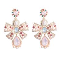 Rhinestone Earring Zinc Alloy gold color plated for woman & with rhinestone multi-colored Sold By Pair