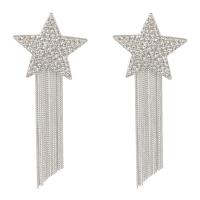 Fashion Fringe Earrings, Tibetan Style, Star, platinum color plated, for woman & with rhinestone, 47x98mm, Sold By Pair