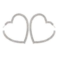 Rhinestone Earring Zinc Alloy Heart plated for woman & with rhinestone Sold By Pair