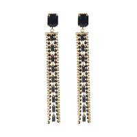 Fashion Fringe Earrings, Tibetan Style, gold color plated, micro pave cubic zirconia & for woman, black, 10x92mm, Sold By Pair