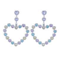Rhinestone Earring Zinc Alloy Heart platinum color plated for woman & with rhinestone & hollow Sold By Pair