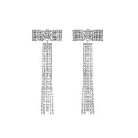 Fashion Fringe Earrings, Tibetan Style, Bowknot, plated, for woman & with rhinestone, more colors for choice, 115mm, Sold By Pair