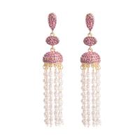 Fashion Fringe Earrings, Tibetan Style, plated, for woman & with rhinestone, more colors for choice, 16x89mm, Sold By Pair