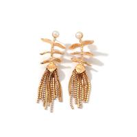 Mode-Fringe-Ohrringe, Zinklegierung, mit Kunststoff Perlen, goldfarben plattiert, für Frau & mit Strass, 25x80mm, verkauft von Paar