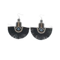 Evil Eye Earrings Zinc Alloy with Polyester for woman & with rhinestone black Sold By Pair