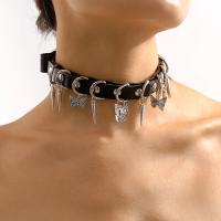 Kragen Halskette, PU Leder, mit Eisen & Zinklegierung, handgemacht, Modeschmuck & für Frau, schwarz, Länge:ca. 17.79 ZollInch, verkauft von PC