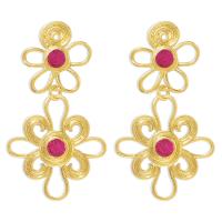 Tibetan Style Drop Earrings, Flower, gold color plated, fashion jewelry & for woman & with rhinestone, more colors for choice, nickel, lead & cadmium free, 80x45mm, Sold By Pair