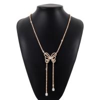 Zinc Alloy Sweater Chain Necklace plated fashion jewelry & for woman & with rhinestone nickel lead & cadmium free Length Approx 24.21-30.31 Inch Sold By PC