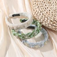 Hair Bands Cloth with Plastic Pearl & Zinc Alloy handmade for woman & with rhinestone 31mm Sold By PC