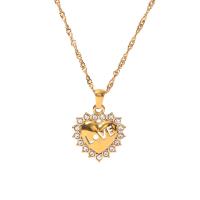 Stainless Steel Jewelry Necklace 304 Stainless Steel with 5cm extender chain Heart Vacuum Ion Plating fashion jewelry & for woman & with rhinestone golden Length 40 cm Sold By PC