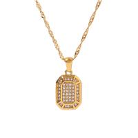 Stainless Steel Jewelry Necklace, 304 Stainless Steel, with 5cm extender chain, Vacuum Ion Plating, fashion jewelry & micro pave cubic zirconia & for woman, golden, 12x25mm, Length:5.67 cm, Sold By PC
