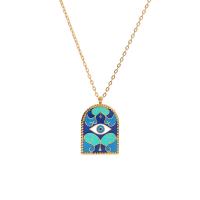 Evil Eye Jewelry Necklace, 304 Stainless Steel, with 5cm extender chain, Vacuum Ion Plating, fashion jewelry & evil eye pattern & for woman & enamel, multi-colored, 15x23mm, Length:40 cm, Sold By PC