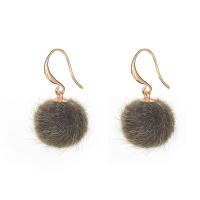 Fluffy Pom Pom Earrings Brass with Plush gold color plated fashion jewelry & for woman Sold By Pair
