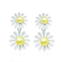 Zinc Alloy Drop Earrings Flower fashion jewelry & for woman & enamel two different colored Sold By Pair