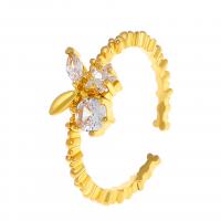 Cubique anneau en laiton Circonia Micro Pave, Placage, bijoux de mode & pavé de micro zircon & pour femme, doré, 17mm, Vendu par PC