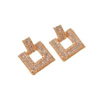 Tibetan Style Drop Earrings, Square, plated, for woman & with rhinestone, more colors for choice, 30x38mm, Sold By Pair