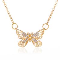 Zinc Alloy Jewelry Necklace Butterfly plated fashion jewelry & for woman & with rhinestone 25mm Length 56 cm Sold By PC