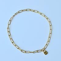 Titanová ocel náhrdelník, Titanium ocel, Zámek, barva pozlacený, různé styly pro výběr & pro ženy, zlatý, Délka 18.11 inch, Prodáno By PC