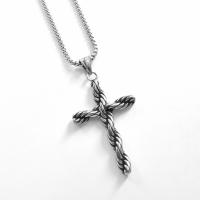 Titanium Steel Necklace, Cross, silver color plated, for man, silver color, 50x33mm, Length:23.62 Inch, Sold By PC