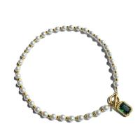 Пластиковый жемчужное ожерелье, Пластиковая жемчужина, с Латунь, Прямоугольная форма, плакирован золотом, Женский & с акриловым стеклом, Золотой, длина:16.93 дюймовый, продается PC
