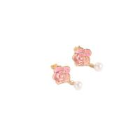 Brass Drop Earring Flower 14K gold plated for woman & enamel nickel lead & cadmium free Sold By Pair